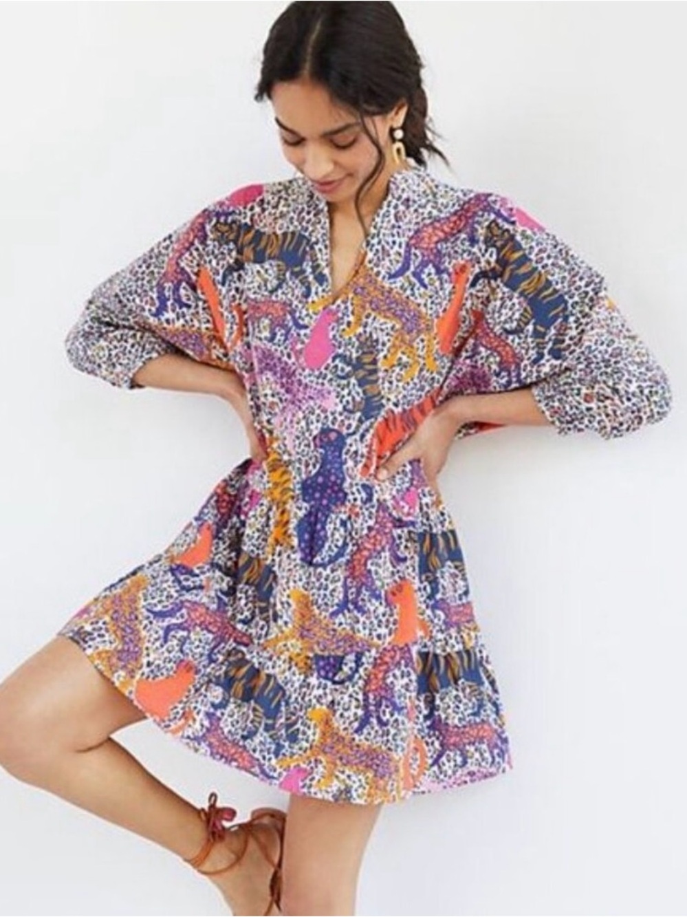 Anthropologie Multi-Color Printed Tiered Mini Dress